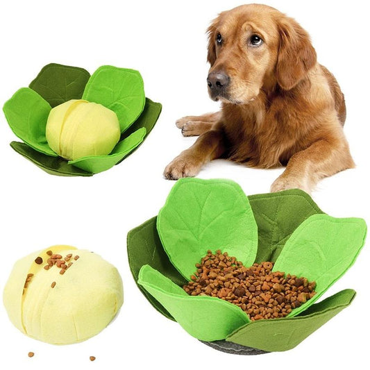 JMT-304202 Interactive Sniffing Toy for Dogs - Green Felt Companion and Training Bowl (32x32CM)