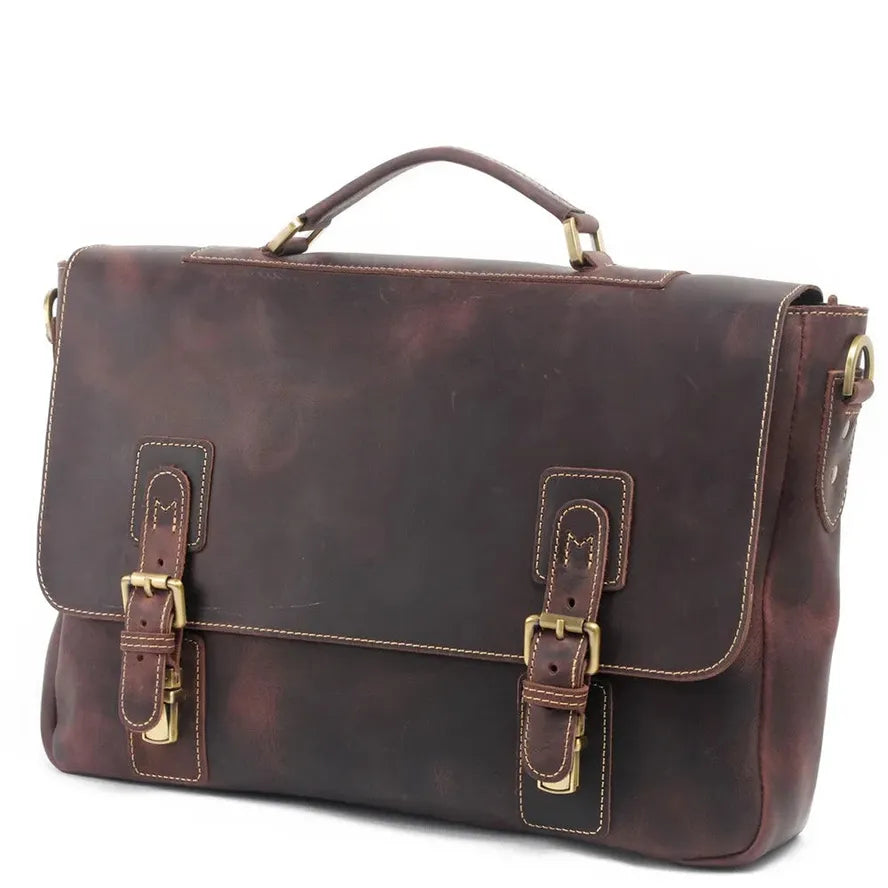 JMT-304458 Genuine Leather Business Shoulder Briefcase for Men - Retro Design, Canvas and Cowhide Construction, 40cm x 9cm x 25cm