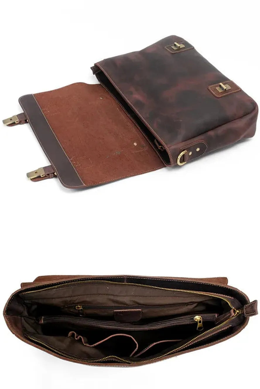JMT-304458 Genuine Leather Business Shoulder Briefcase for Men - Retro Design, Canvas and Cowhide Construction, 40cm x 9cm x 25cm