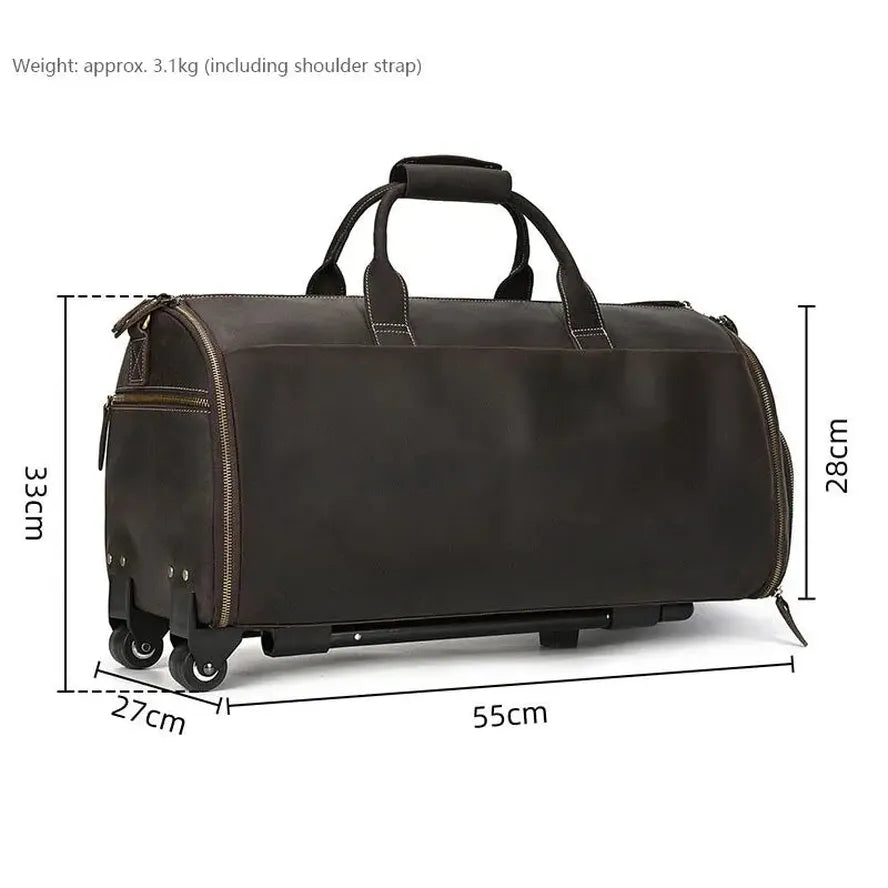 JMT-304586 Genuine Leather 22 Inch Duffle Bag with Shoe Compartment and Large Capacity Storage