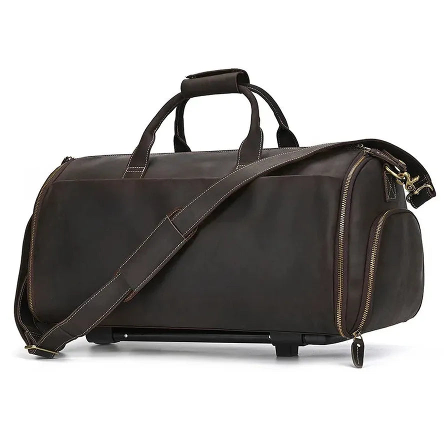 JMT-304586 Genuine Leather 22 Inch Duffle Bag with Shoe Compartment and Large Capacity Storage