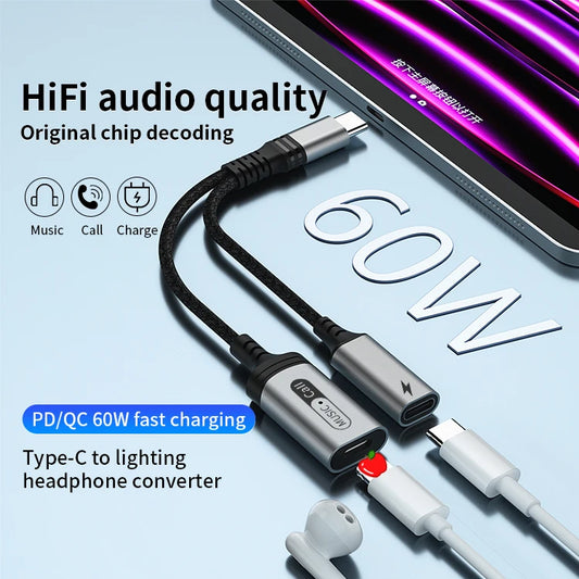 JMT-304714 USB C to Lightning Headphone Jack Adapter with Type C Charging for iPhone 15/15 Pro, iPad Pro 2020/2021, and MacBook