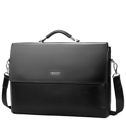 JMT-305034 Classic Black Leather Laptop Briefcase for Men - Executive Style Attache Bag