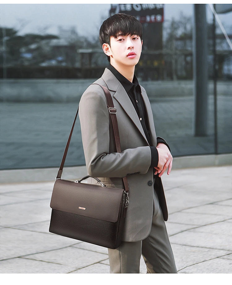 JMT-305034 Classic Black Leather Laptop Briefcase for Men - Executive Style Attache Bag