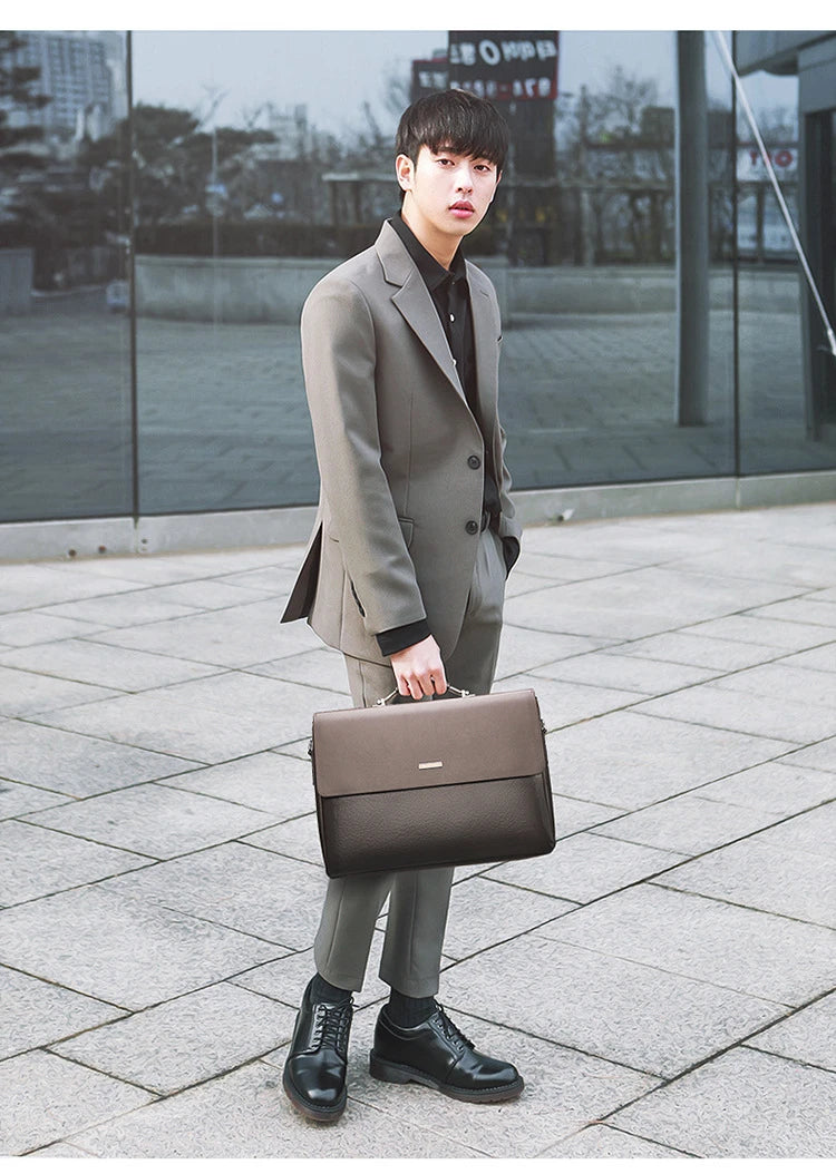 JMT-305034 Classic Black Leather Laptop Briefcase for Men - Executive Style Attache Bag