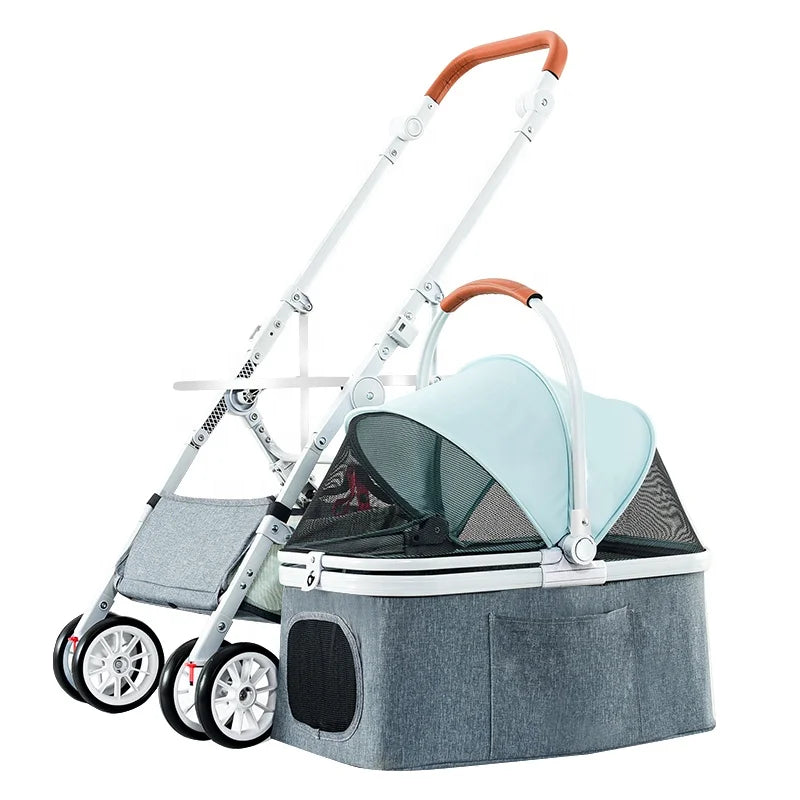 JMT-305162 Folding Pet Stroller with Four Wheels for Easy Travel and One-Hand Operation