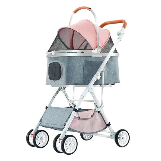 JMT-305162 Folding Pet Stroller with Four Wheels for Easy Travel and One-Hand Operation