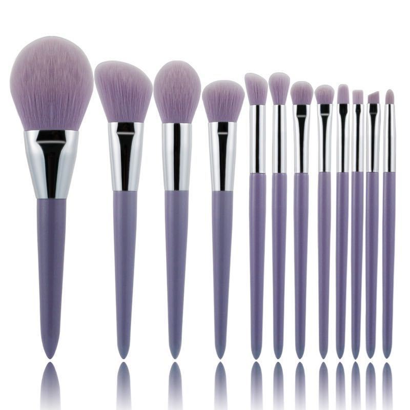 JMT-305482 Fragrant Taro Color 12-Piece Makeup Brush Set with Portable Plastic Handles