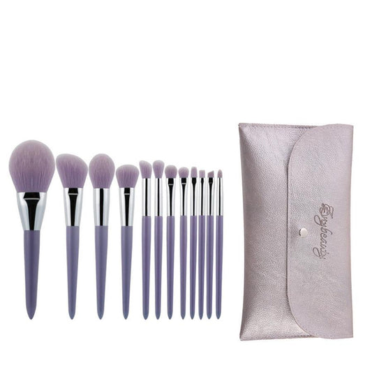 JMT-305482 Fragrant Taro Color 12-Piece Makeup Brush Set with Portable Plastic Handles