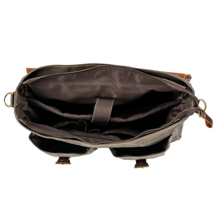 JMT-305610 Retro Large Capacity Canvas Crossbody Bag with Crazy Horse Skin for 15.6" Laptops