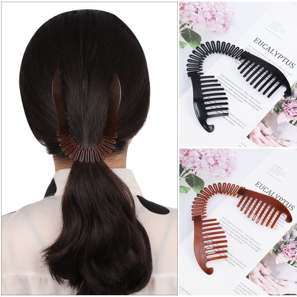 JMT-305738 Large Retro Flower Hair Claws - Adjustable Fish Shape Banana Clip Hairpin in Black and Brown