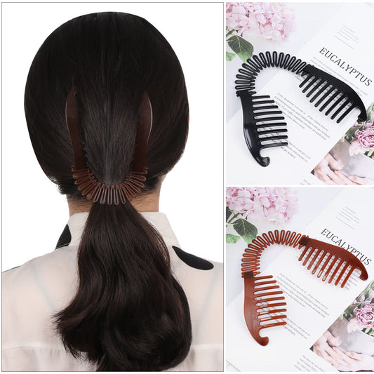 JMT-305738 Large Retro Flower Hair Claws - Adjustable Fish Shape Banana Clip Hairpin in Black and Brown