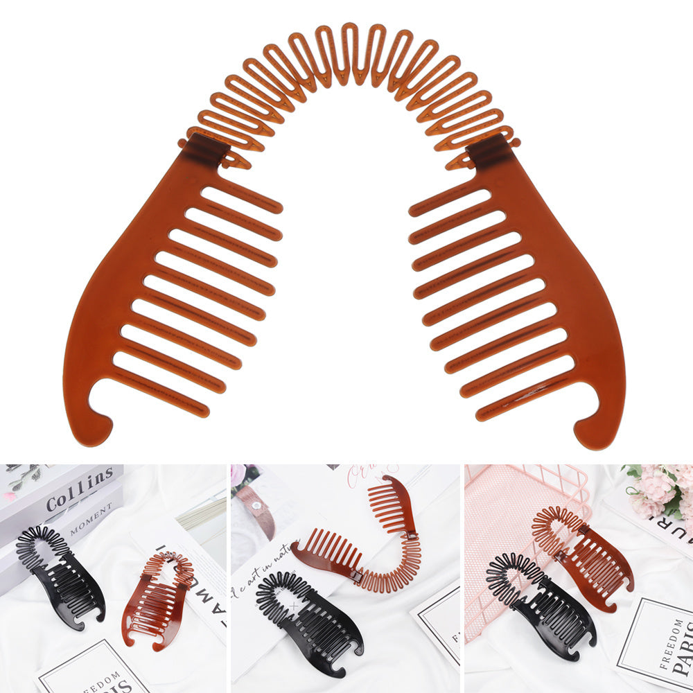 JMT-305738 Large Retro Flower Hair Claws - Adjustable Fish Shape Banana Clip Hairpin in Black and Brown