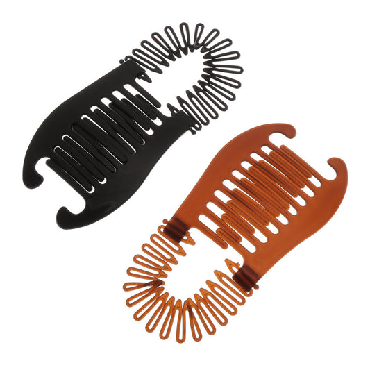 JMT-305738 Large Retro Flower Hair Claws - Adjustable Fish Shape Banana Clip Hairpin in Black and Brown