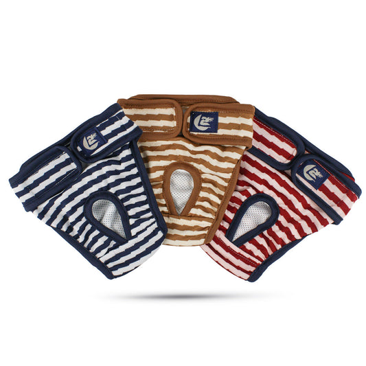JMT-305994 Dog Menstrual Pants - Striped Physiological Pants in Blue, Red, and Brown, Sizes S to XXL