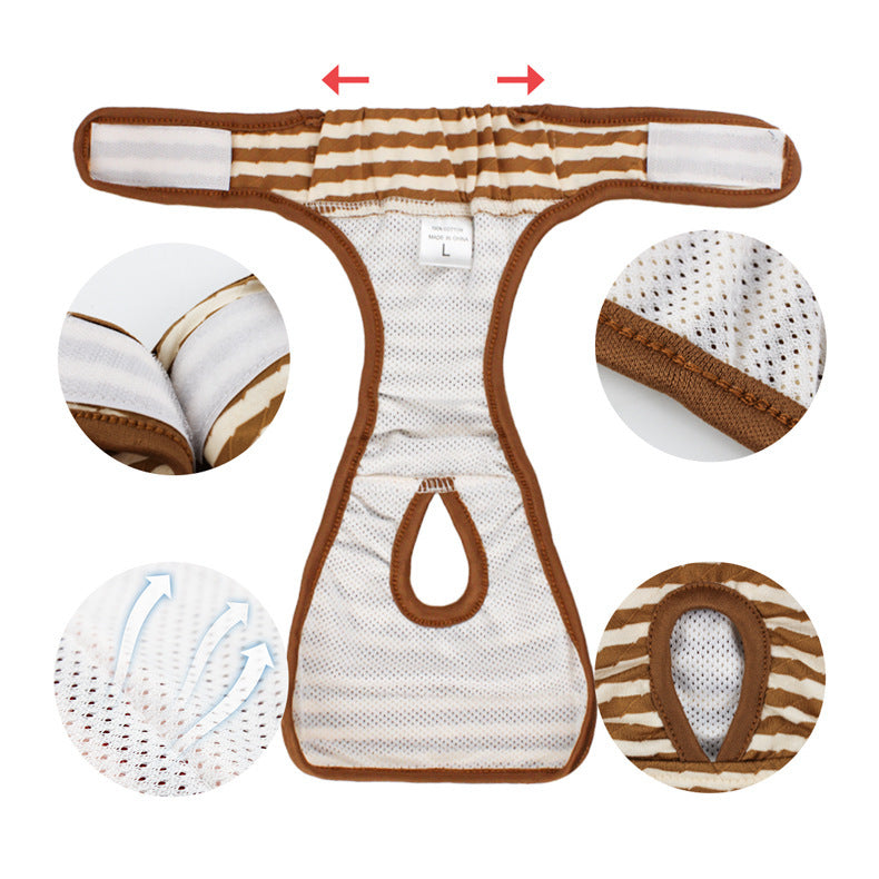 JMT-305994 Dog Menstrual Pants - Striped Physiological Pants in Blue, Red, and Brown, Sizes S to XXL