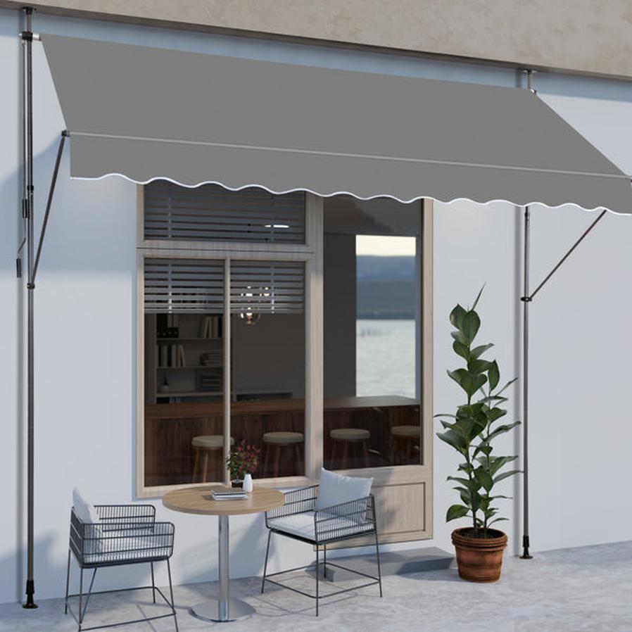 JMT-306250 Retractable Grey Support Canopy with Aluminum-Iron Frame and Polyester Fabric, 300x120x200-300cm