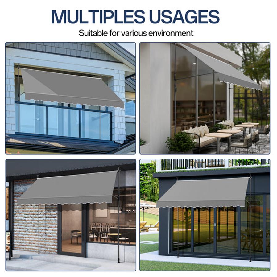 JMT-306250 Retractable Grey Support Canopy with Aluminum-Iron Frame and Polyester Fabric, 300x120x200-300cm
