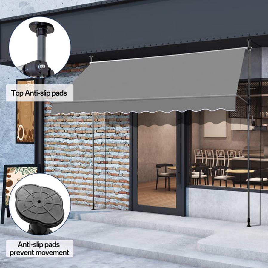 JMT-306250 Retractable Grey Support Canopy with Aluminum-Iron Frame and Polyester Fabric, 300x120x200-300cm