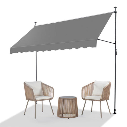 JMT-306250 Retractable Grey Support Canopy with Aluminum-Iron Frame and Polyester Fabric, 300x120x200-300cm