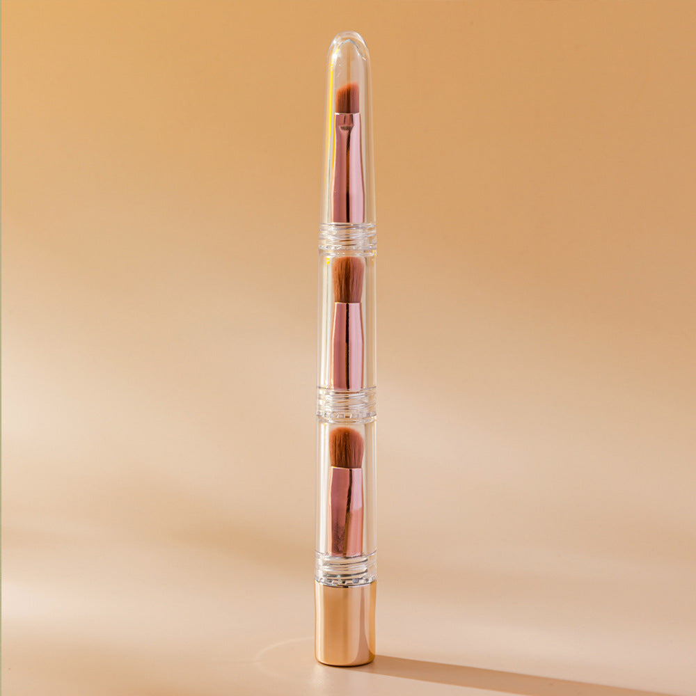 JMT-306634 3-in-1 Makeup Brush with Acrylic Handle and Soft Artificial Fiber Bristles, 16cm Overall Length