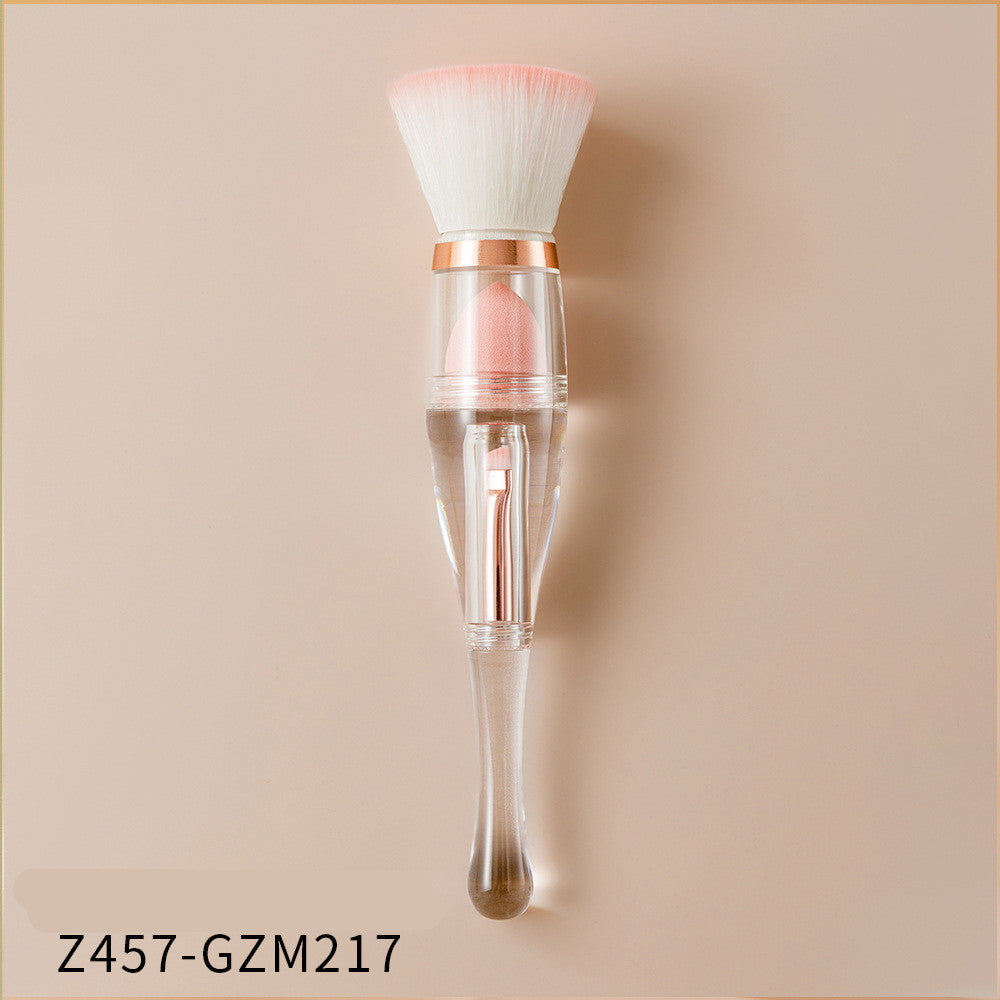 JMT-306634 3-in-1 Makeup Brush with Acrylic Handle and Soft Artificial Fiber Bristles, 16cm Overall Length