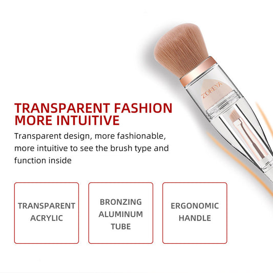 JMT-306634 3-in-1 Makeup Brush with Acrylic Handle and Soft Artificial Fiber Bristles, 16cm Overall Length