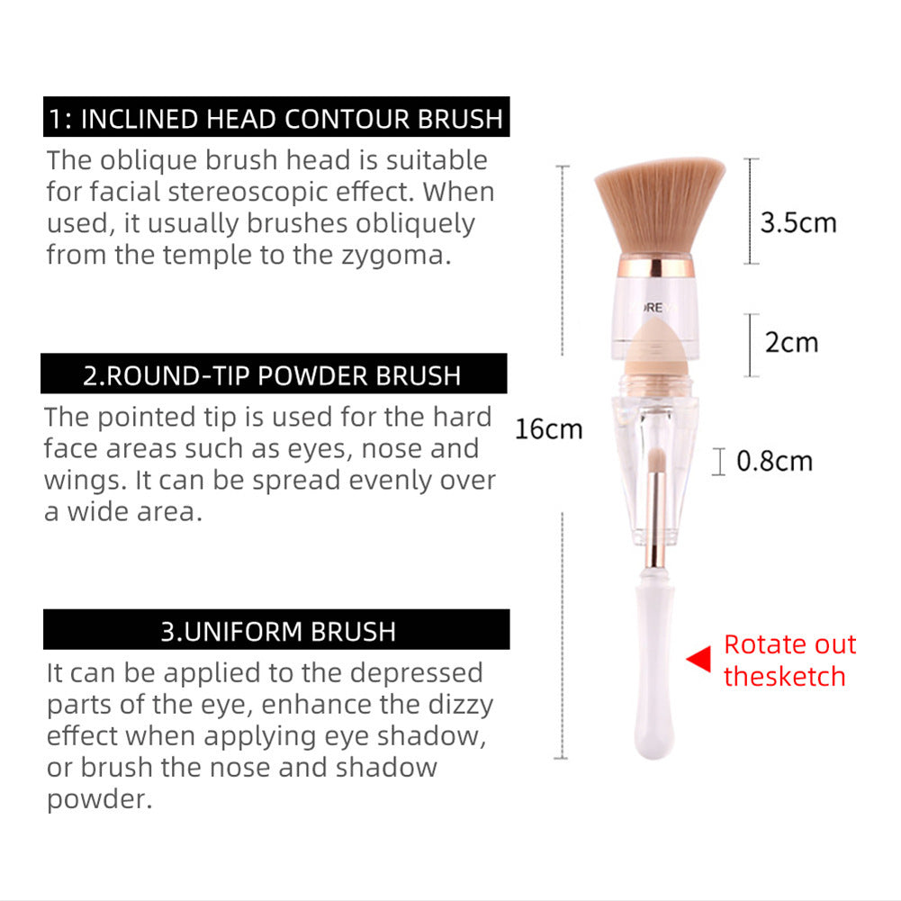JMT-306634 3-in-1 Makeup Brush with Acrylic Handle and Soft Artificial Fiber Bristles, 16cm Overall Length