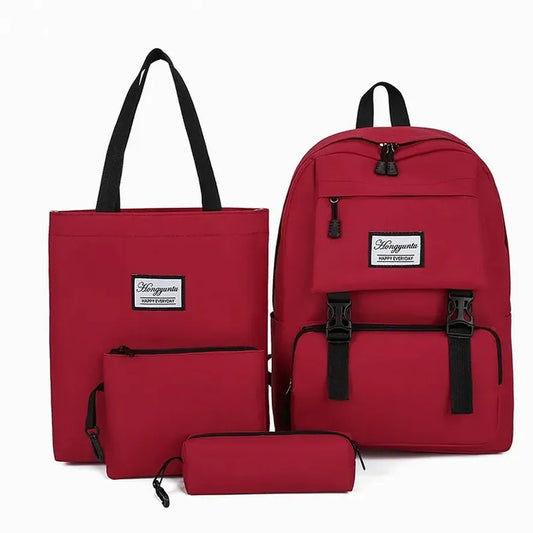 JMT-306762 Girls 4-Piece School Bag Set – Canvas Backpack, Laptop Bag, and Accessory Pouches in Various Colors