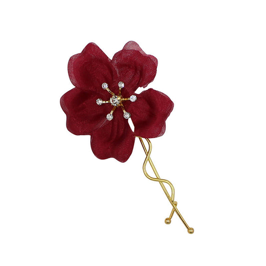 JMT-306890 Elegant Gauze Flower Bridal Hairpin in Shiny Diamond Design