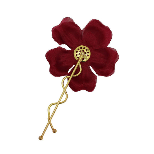JMT-306890 Elegant Gauze Flower Bridal Hairpin in Shiny Diamond Design