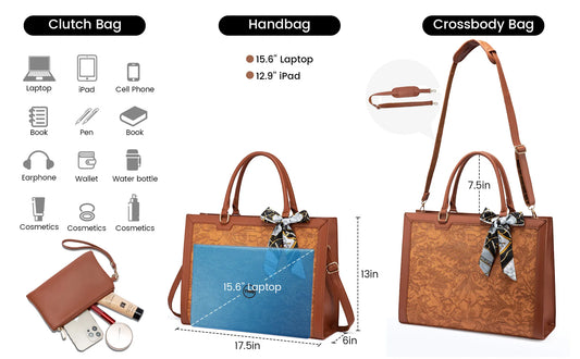 JMT-307338 Large Travel Laptop Tote Bag for Women - Multi-Functional Shoulder Handbag and Briefcase