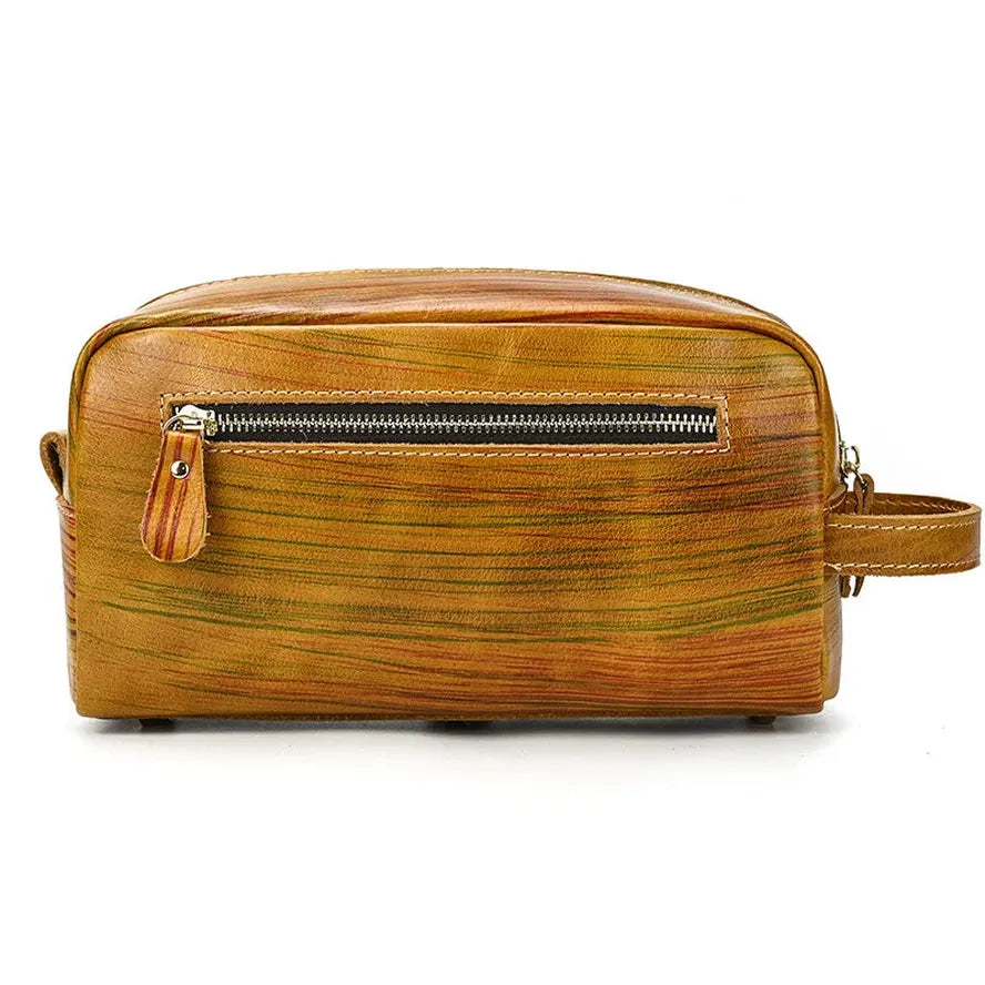 JMT-307402 Vintage Leather Cosmetic Bag for Men - Large Capacity Wash Bag in Genuine Cowhide