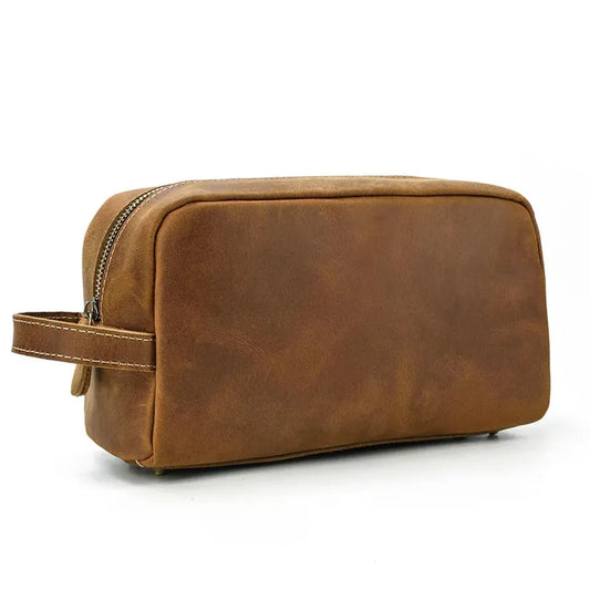 JMT-307402 Vintage Leather Cosmetic Bag for Men - Large Capacity Wash Bag in Genuine Cowhide