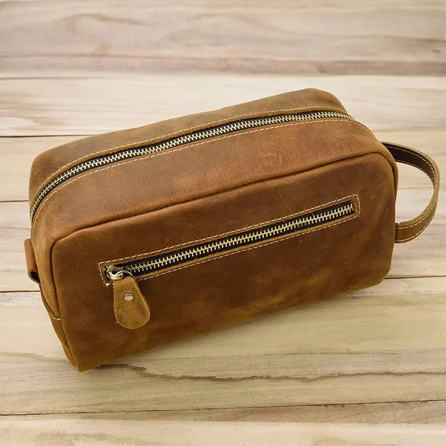 JMT-307402 Vintage Leather Cosmetic Bag for Men - Large Capacity Wash Bag in Genuine Cowhide