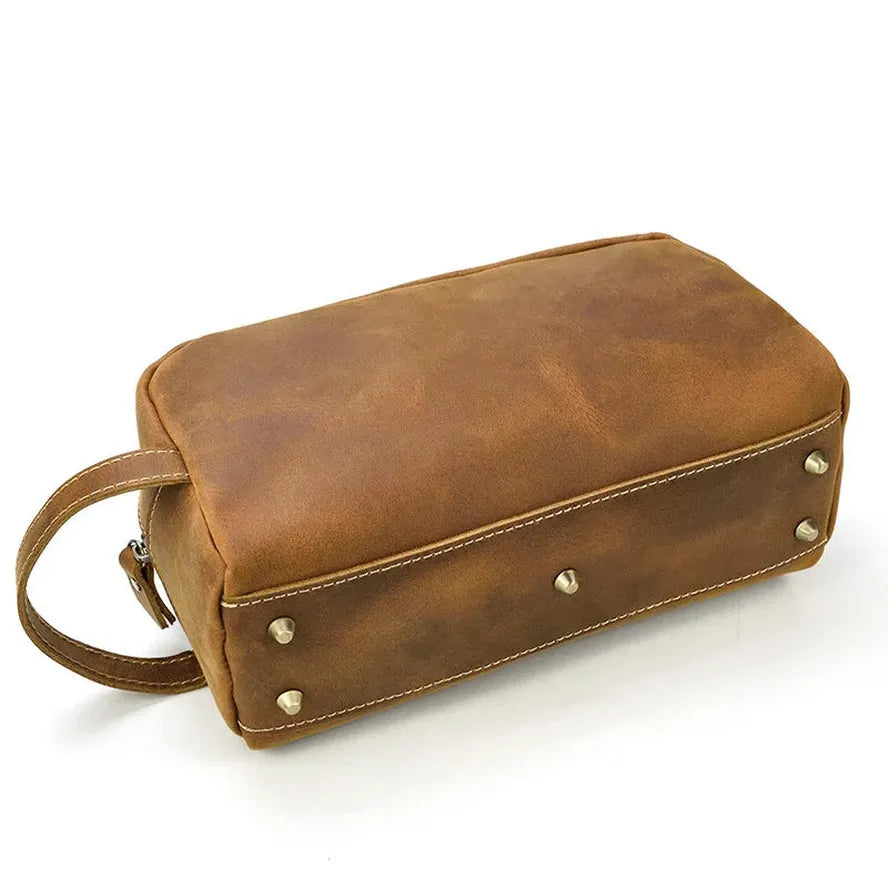 JMT-307402 Vintage Leather Cosmetic Bag for Men - Large Capacity Wash Bag in Genuine Cowhide