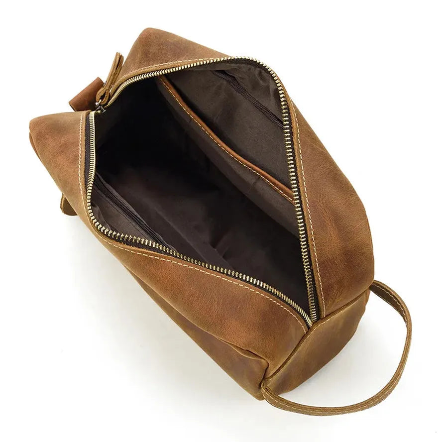 JMT-307402 Vintage Leather Cosmetic Bag for Men - Large Capacity Wash Bag in Genuine Cowhide