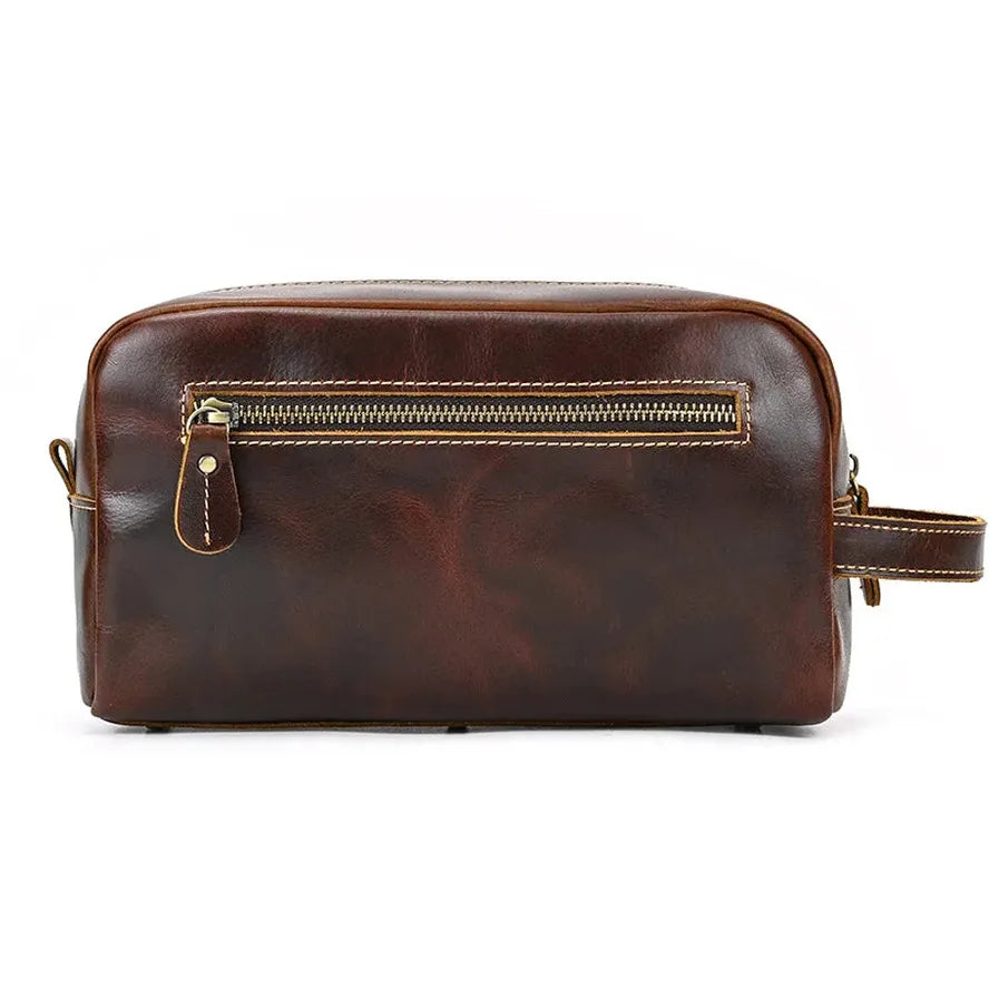 JMT-307402 Vintage Leather Cosmetic Bag for Men - Large Capacity Wash Bag in Genuine Cowhide