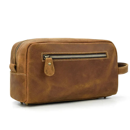 JMT-307402 Vintage Leather Cosmetic Bag for Men - Large Capacity Wash Bag in Genuine Cowhide