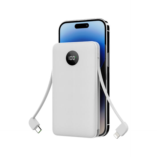 JMT-307530 Fast Charging Two-Wire Power Bank with Digital Display - Available in White, Black, Orange