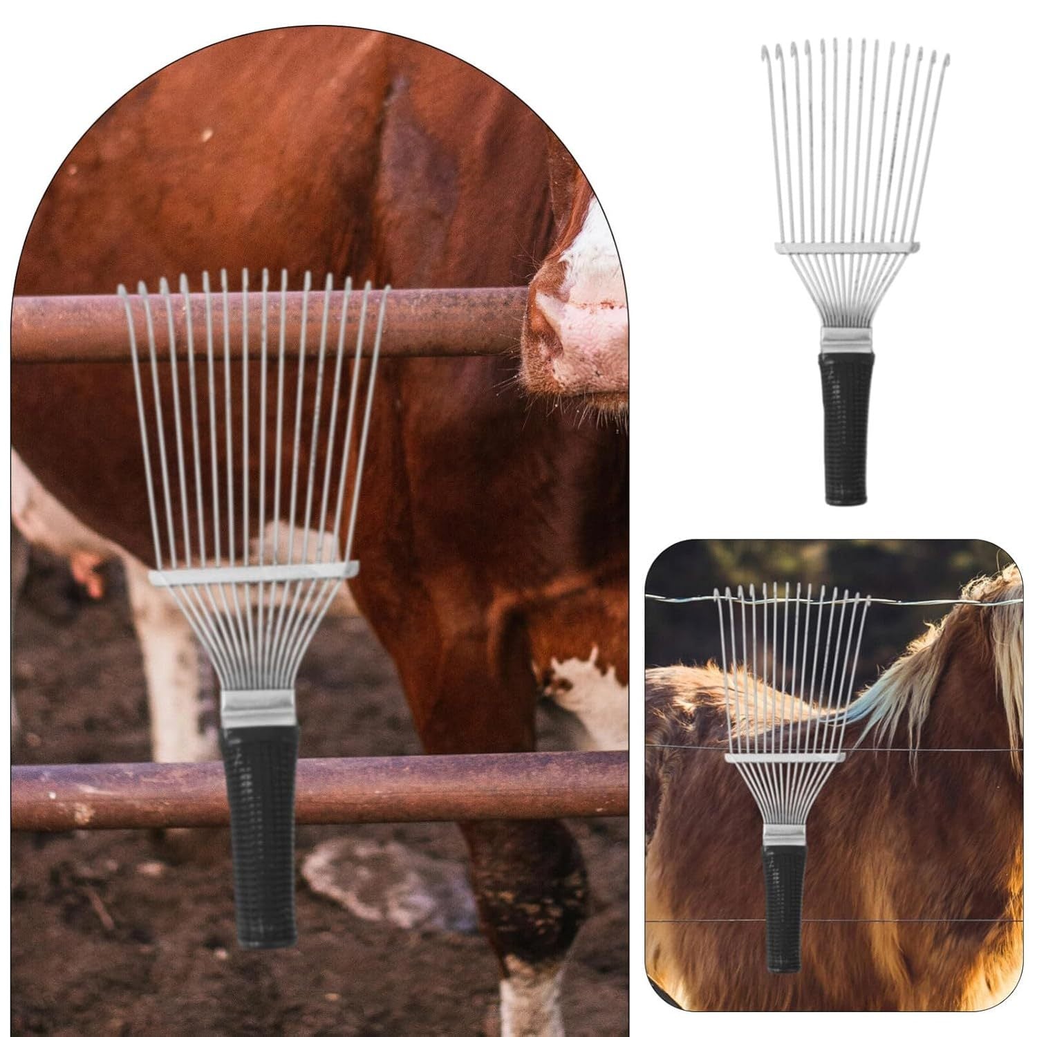 JMT-307594 Pet Grooming Dematting Rake and Undercoat Brush for Dogs and Horses, Stainless Steel Hair Removal Tool