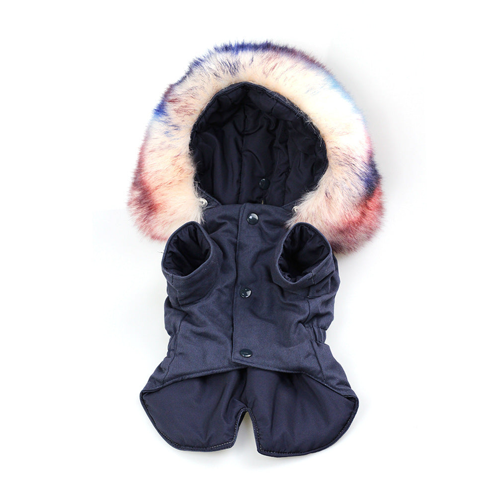 JMT-308298 Fur Collar Cotton Pet Outfit in Army Green and Navy Blue, Sizes S to XXL
