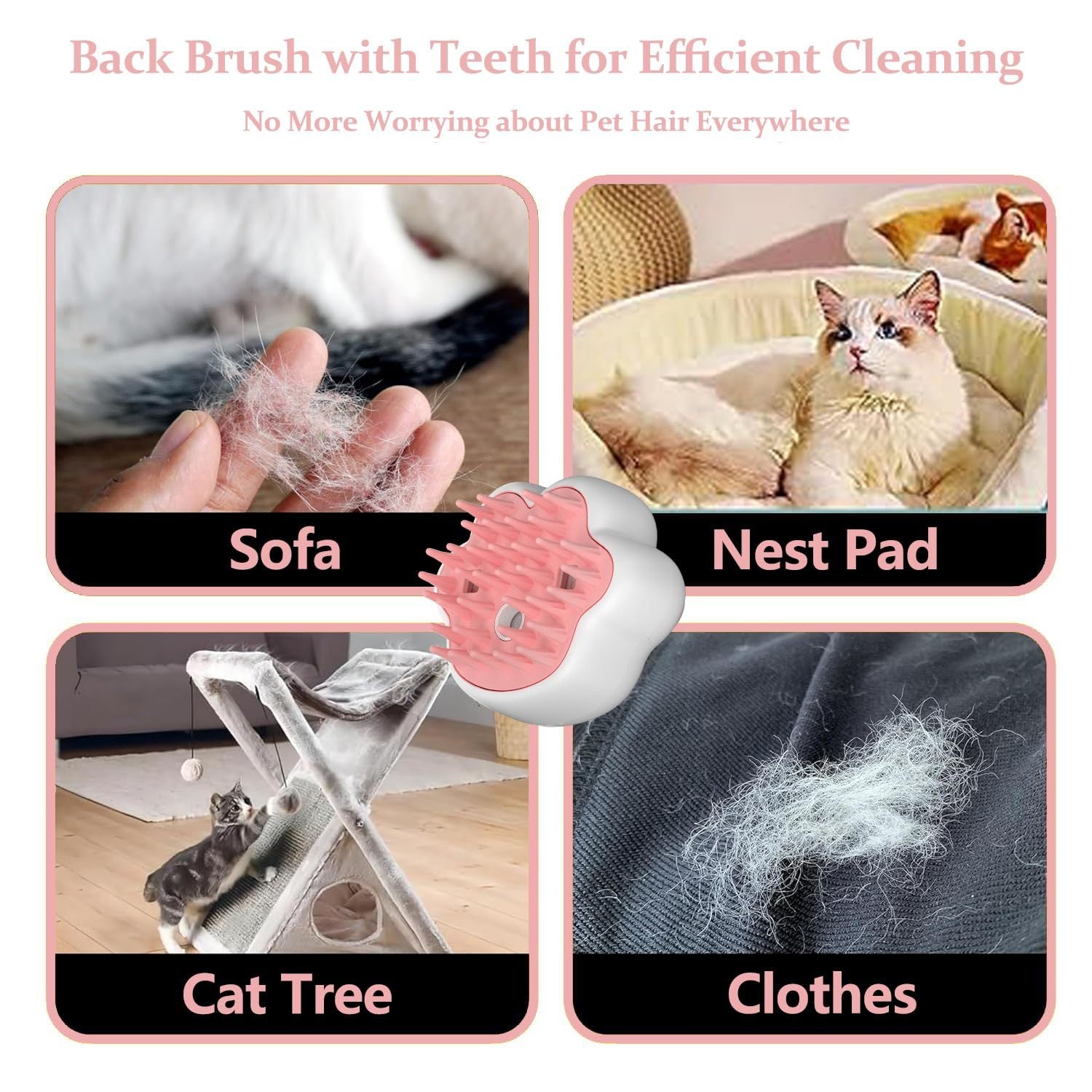 JMT-308746 4-in-1 Steam Cat Brush for Effective Fur Removal, Gentle Massage & Easy Cleaning