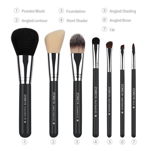 JMT-308938 7-Piece Makeup Brush Set with Wood Handles and Synthetic Hair for All Skin Types