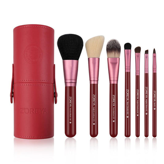 JMT-308938 7-Piece Makeup Brush Set with Wood Handles and Synthetic Hair for All Skin Types