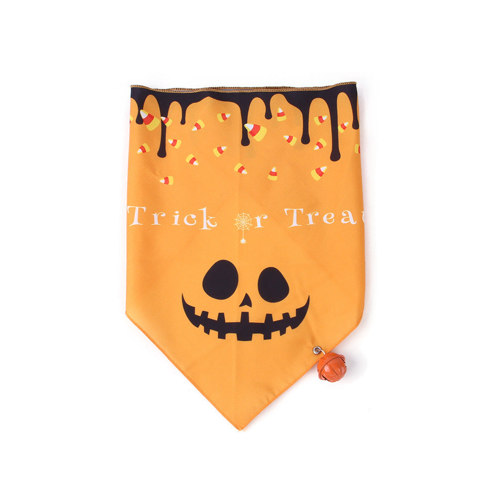 JMT-309130 Pet Dog and Cat Halloween Triangle Bandana Towel - Polyester Print with Spooky Designs