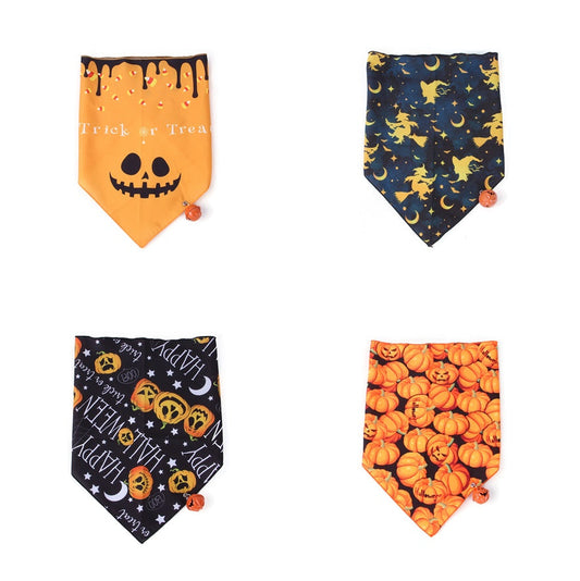 JMT-309130 Pet Dog and Cat Halloween Triangle Bandana Towel - Polyester Print with Spooky Designs