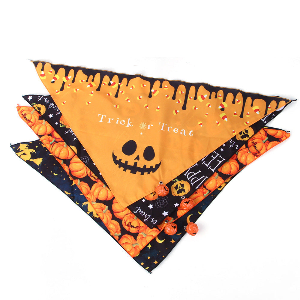 JMT-309130 Pet Dog and Cat Halloween Triangle Bandana Towel - Polyester Print with Spooky Designs