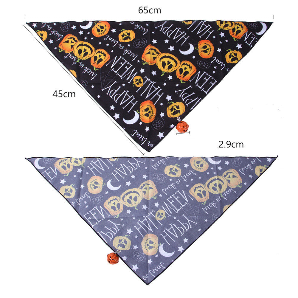 JMT-309130 Pet Dog and Cat Halloween Triangle Bandana Towel - Polyester Print with Spooky Designs