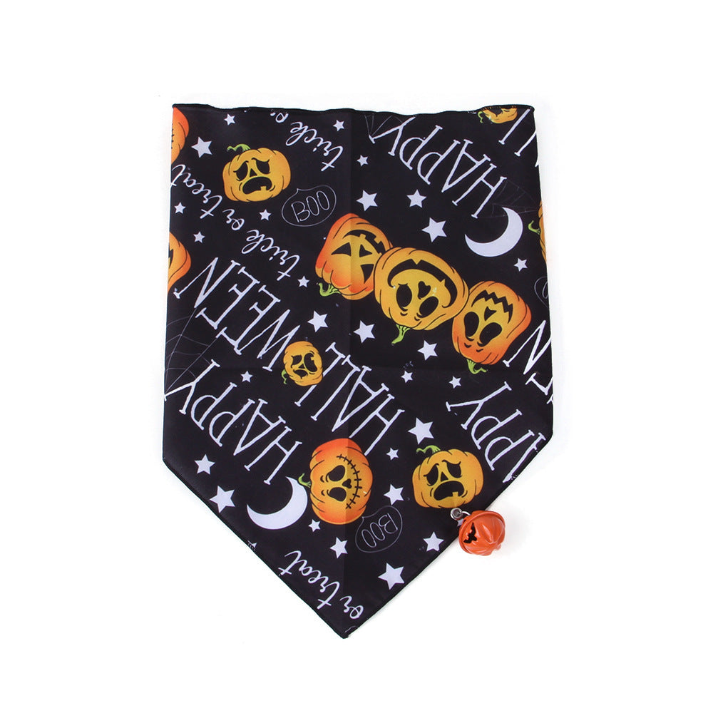 JMT-309130 Pet Dog and Cat Halloween Triangle Bandana Towel - Polyester Print with Spooky Designs